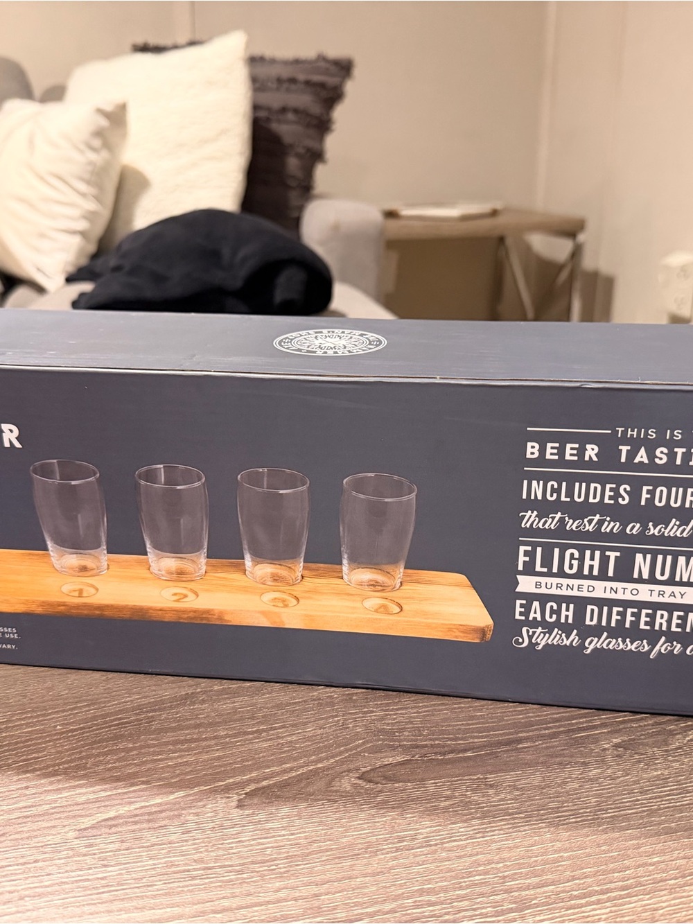 Beer Flight Tasting Set with Bamboo Tray - Clear Glasses